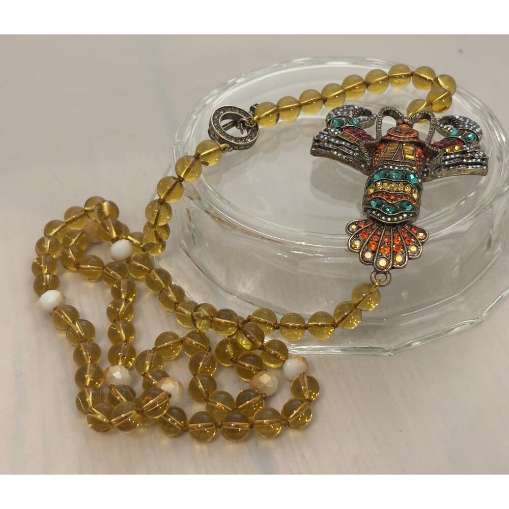 Heidi Daus Lobster Tales Swarovski Crystal/Handknotted “Citrine” Bead Necklace